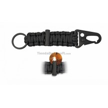 Mosquetón con anilla y pedernal  paracord negro